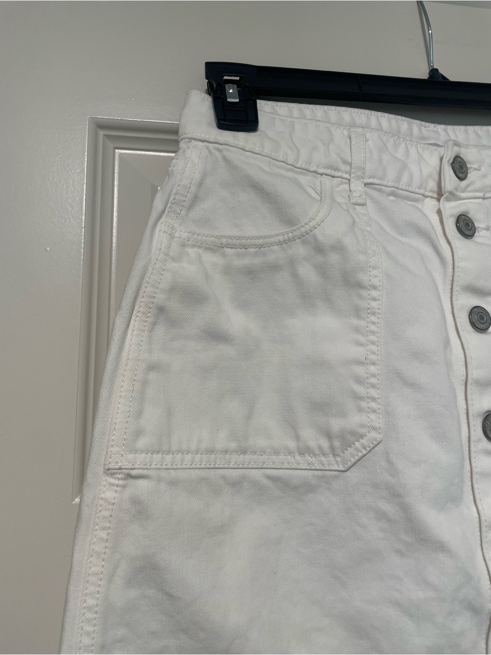 White Denim Button-Front Women's Skirt - Picture 2 of 10